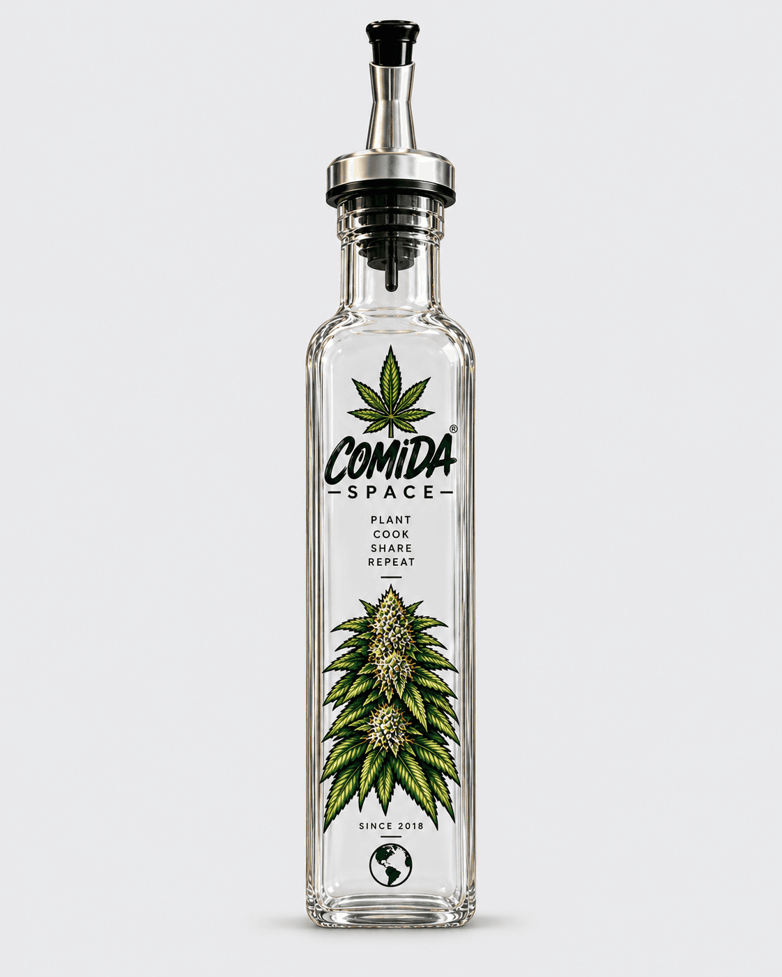 Galheteiro de Vidro Comida Space 250ml com Bico Dosador Inox