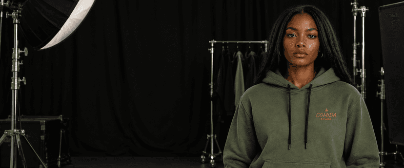 Campanha de inverno da Comida Space com moletom streetwear